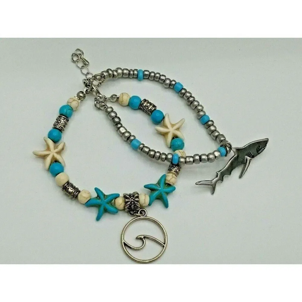 Beaded Wrap Charm Bracelet Shark Starfish Beach